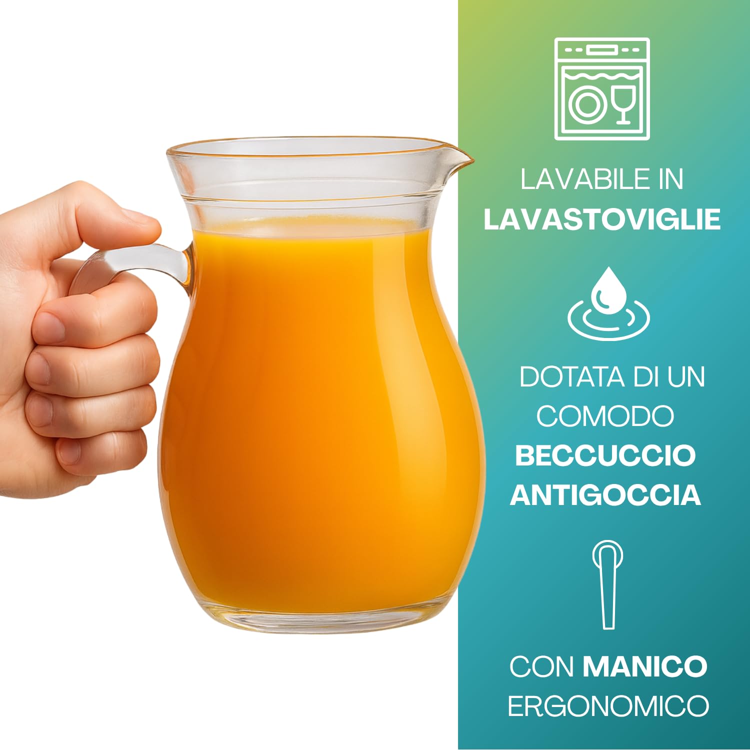 Virsus 12 Caraffe da Tavola in Vetro da 1 Litro, Misura 12x17 cm, Brocca trasparente con Manico e Beccucio Antigoccia, adatta per acqua, succo, bevande, Lavabile in lavastoviglie -8490F -9,3
