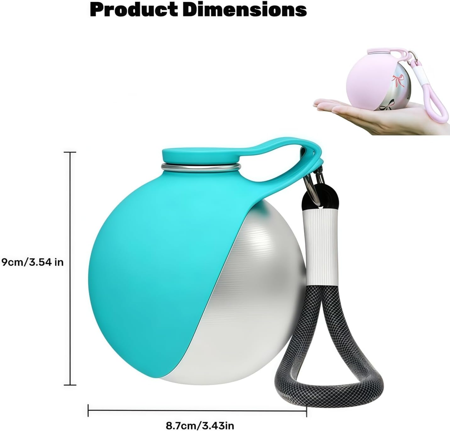 Portable Dog Water Ball, 2 in 1 Dog Water Bottle, 304 Stainless Steel Water Container for Small Dogs, Foldable Silicone Bowl, Leak-Proof with Lanyard & Clip for Walking Hiking Travel