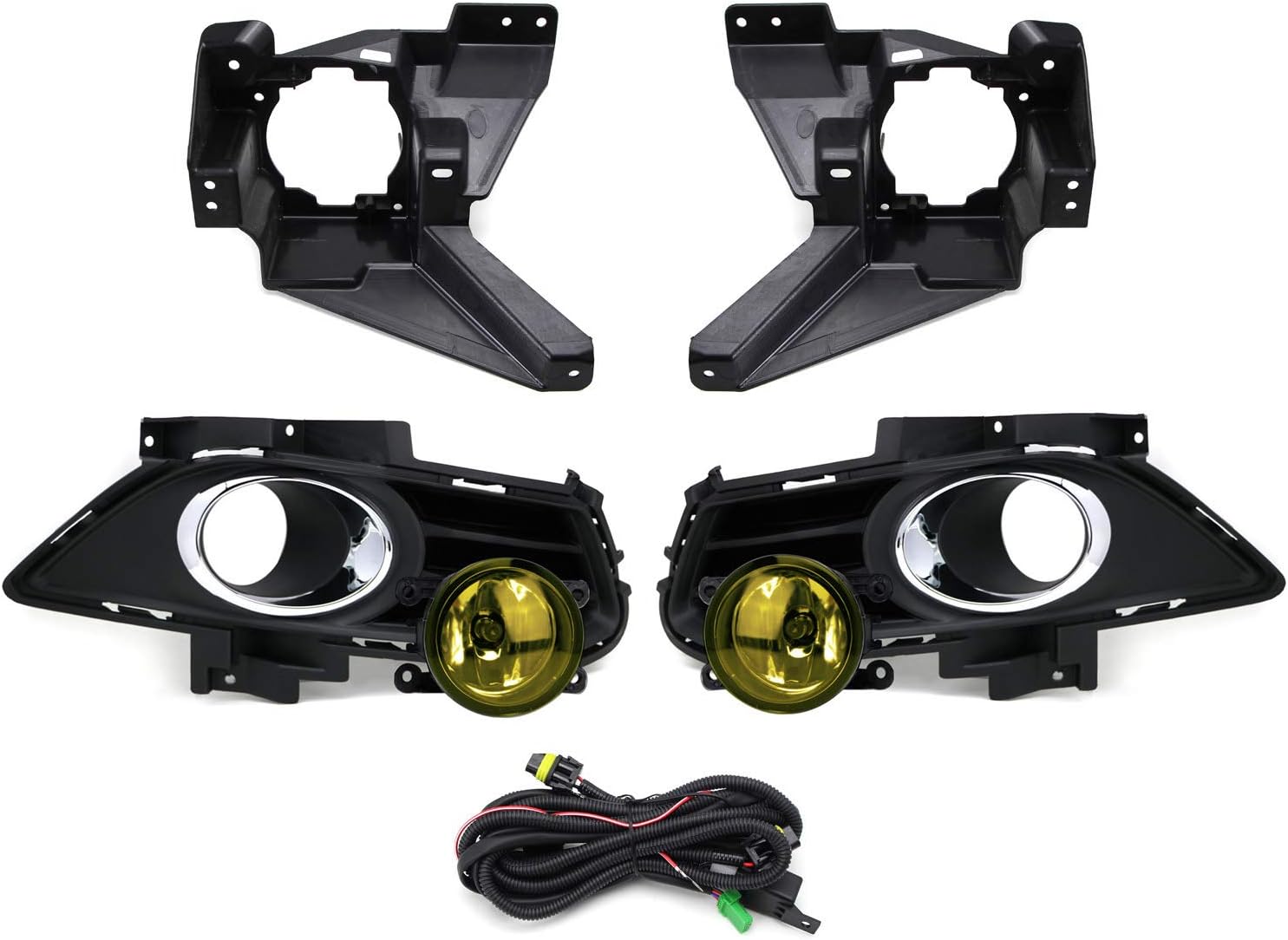 iJDMTOY Complete Set Yellow Lens Fog Lights Foglamp Kit with Halogen Bulbs, Wiring On/Off Switch and Garnish Bezel Covers/Brackets Compatible With 2013-2016 Ford Fusion