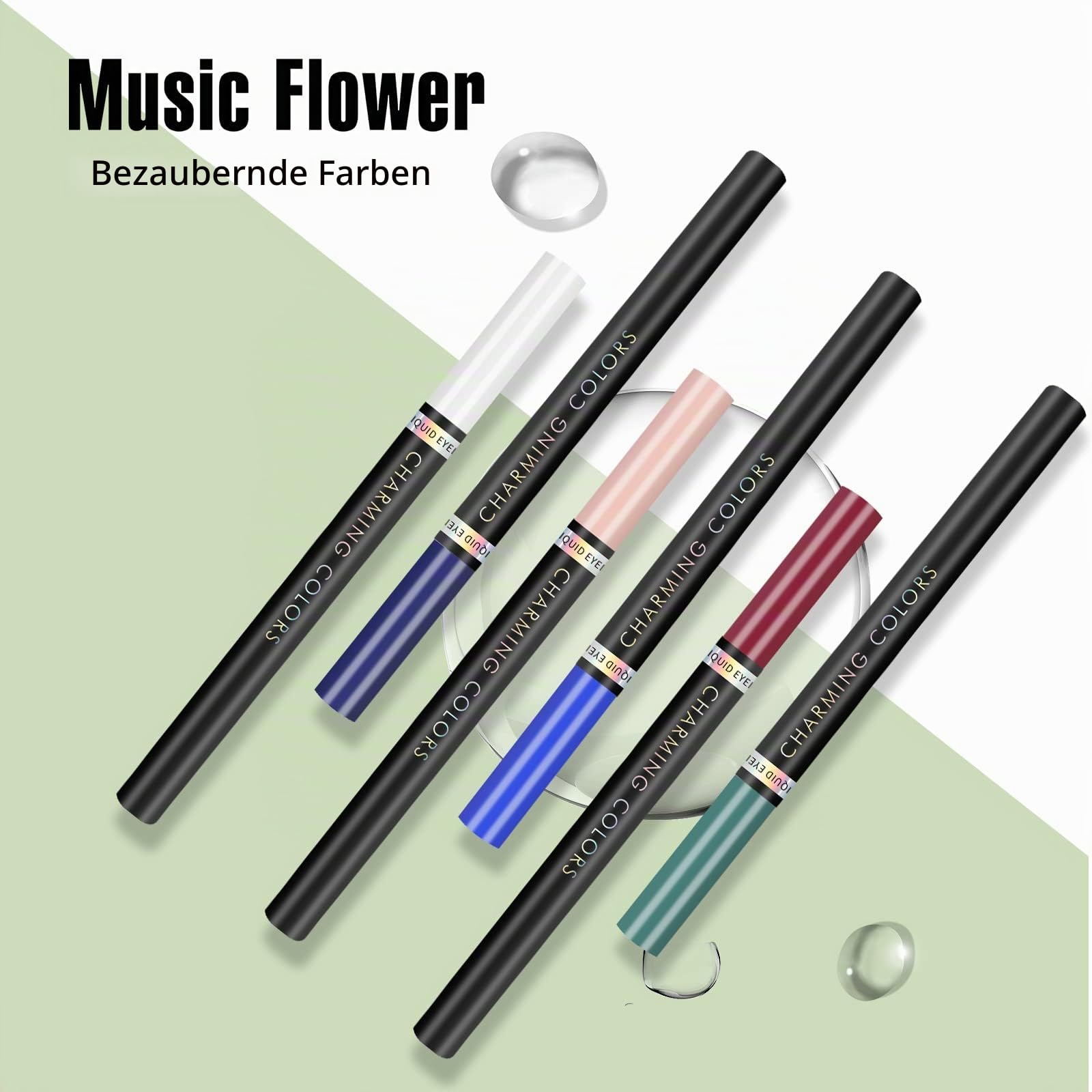 Music Flower Flüssiger Eyeliner, Wasserfester und Wischfester Flüssiger Eyeliner-Stift, Mehrere Farboptionen, Flexibler Stift für Einfache Kontrolle, Grüne