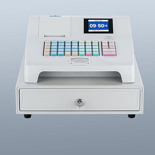 2024 Newest Cash Register for Small Businesses, Hysoon Cash Register with Cash Drawer& Dual Display, Electronic Cash Registers with Auto Receipt Printer（White）