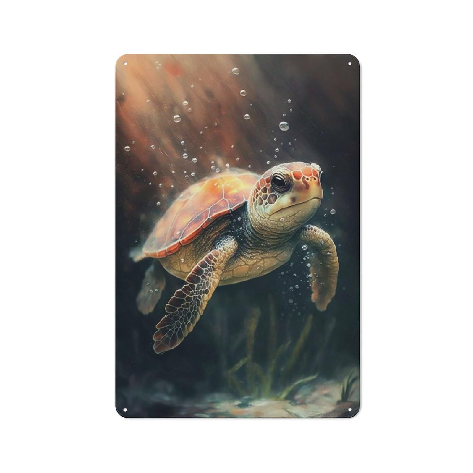 For Hobby Room Or Studio, Turtle Watercolor Drawing Retro-style Tin Sign 30x20cm, for Room Styling Across Hobby Rooms And Studios
