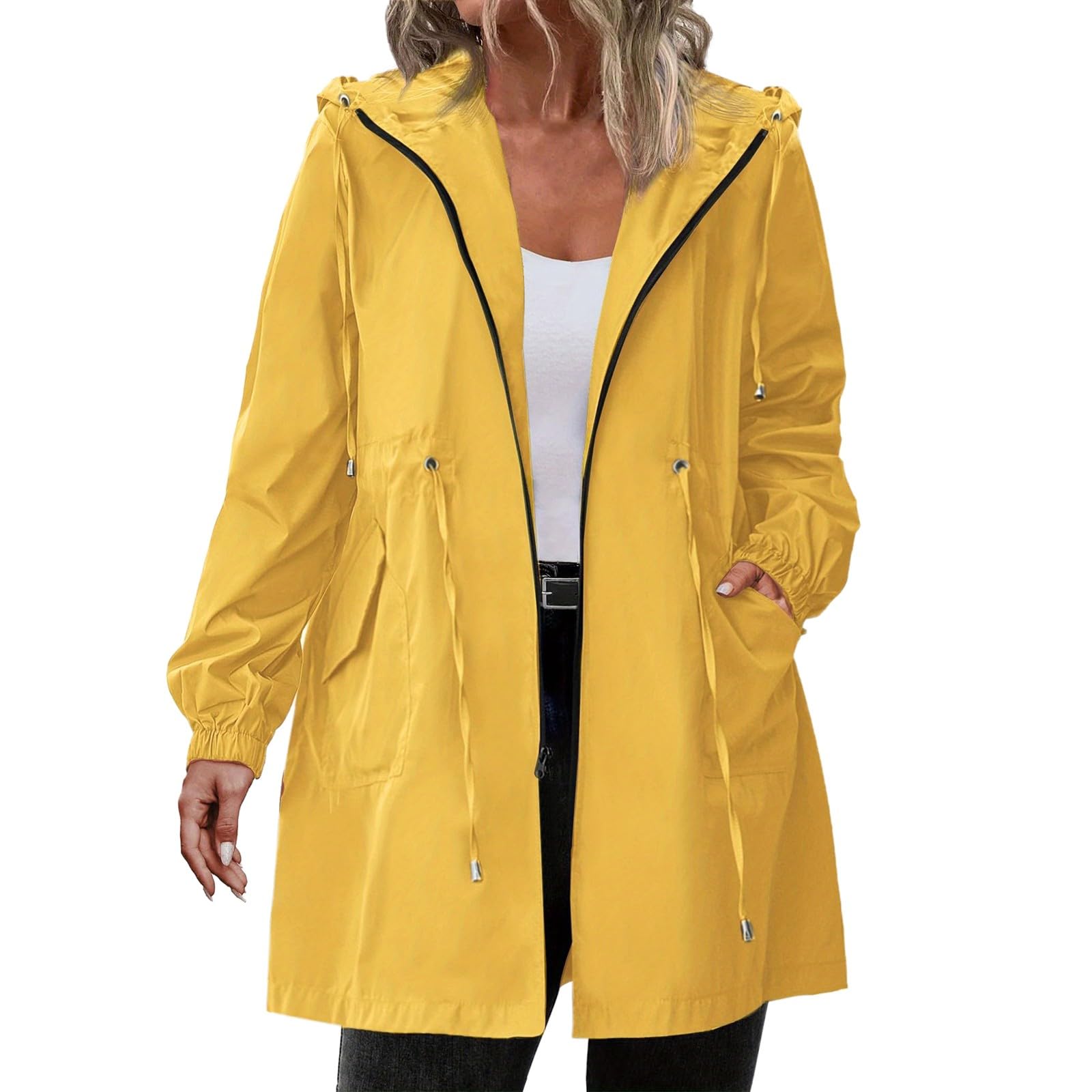 Generisch Giacca da ciclismo leggera da donna, taglie grandi, poncho antipioggia da donna, impermeabile, traspirante, giacca da trekking antivento con cerniera, giacca per le mezze stagioni, giacca