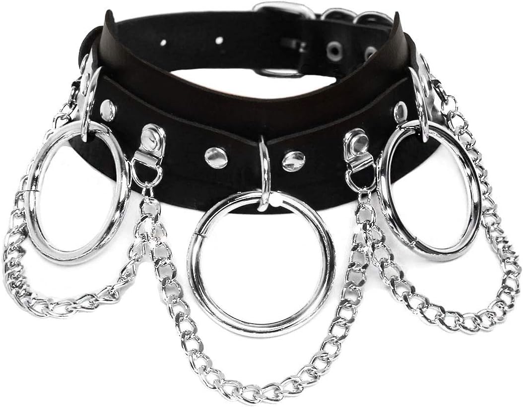 Manfnee Cool Punk Gothic Collar for Women and Men Black PU Leather Vingate Necklace Adjustable - Image 4