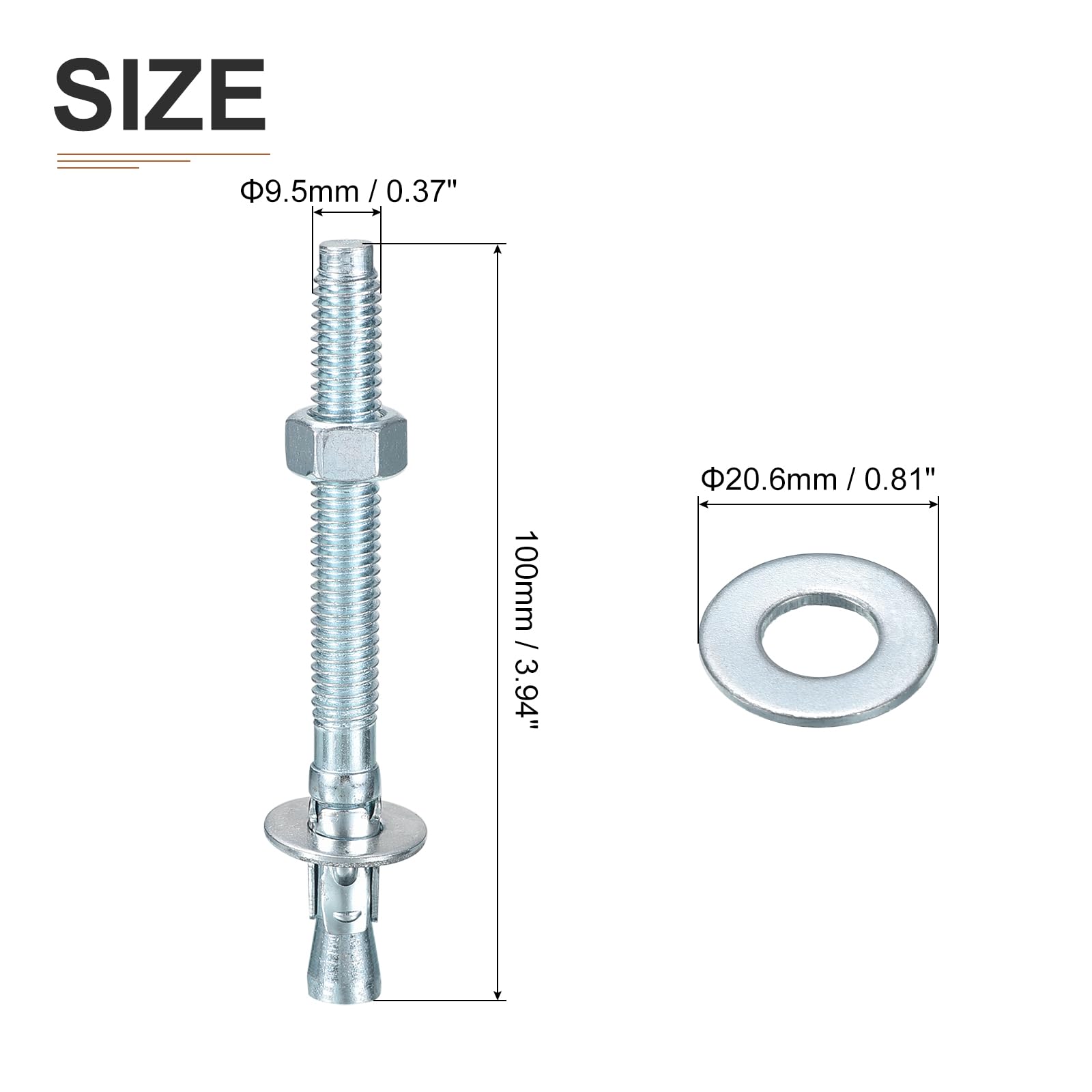 DTGN 3/8" x 4" Wedge Anchors, 50Pack, Good for Cement and Concrete Wall - Image 2