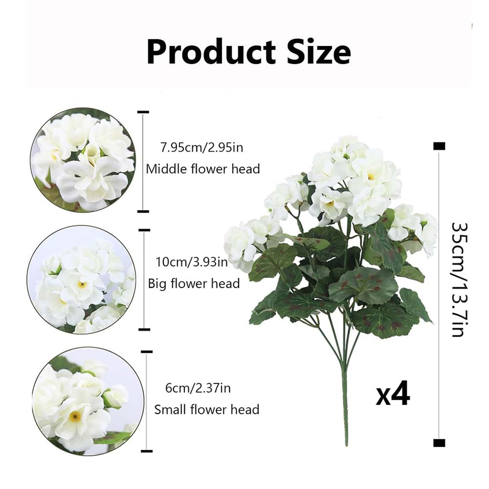 Laelfe 4 Bundles White Artificial Geraniums for Outdoors Fake Geraniums Silk Faux Geraniums Flowers for Outdoor Indoor Home Table Window Box Gardens Balcony Patio Porch Decor (White) - Image 4