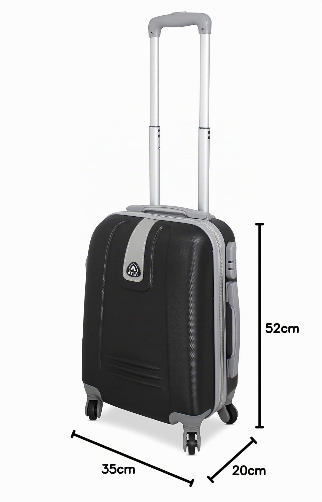 TROLLEY IN ABS 52X35X20 4 RUOTE adatto come BAGAGLIO A MANO per tutti compagnie aeree (NERO)