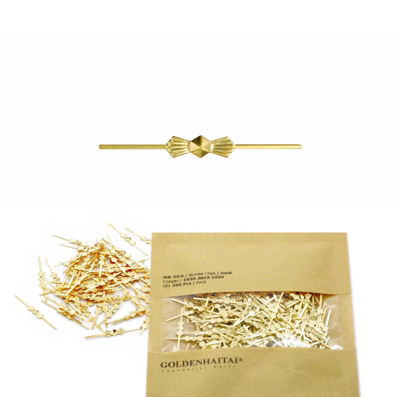 GOLDENHAITAI 350pcs Chandelier Connectors Clips Pins for Fastening 33mm, Gold