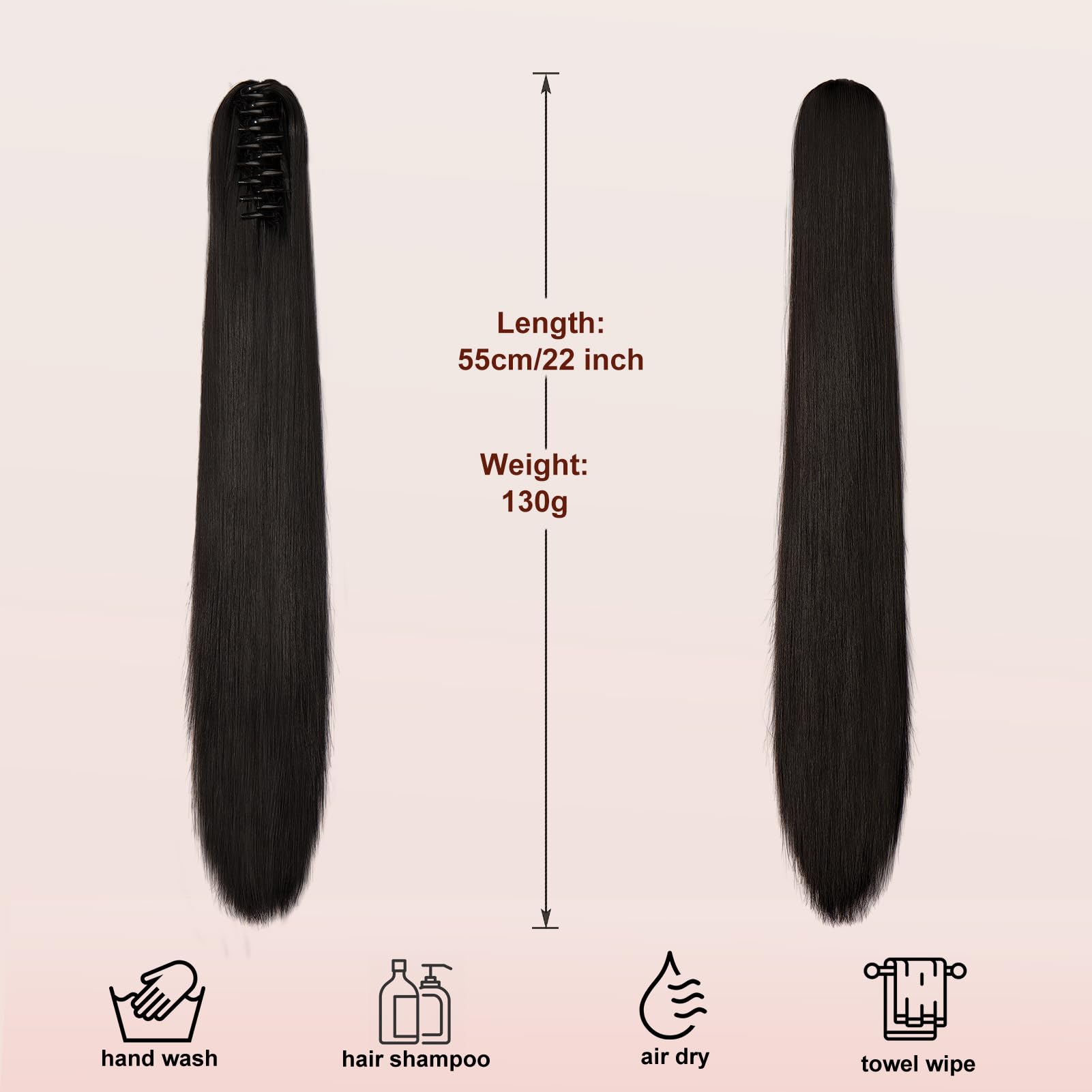 Dcbaboo 22inch Claw Clip in Ponytail Hair Extensions Long Straight Ponytail Extension Synthetic Pony tails Natural Wave One Piece Hairpiece Fake Ponytail for Women Natural Black - Image 3