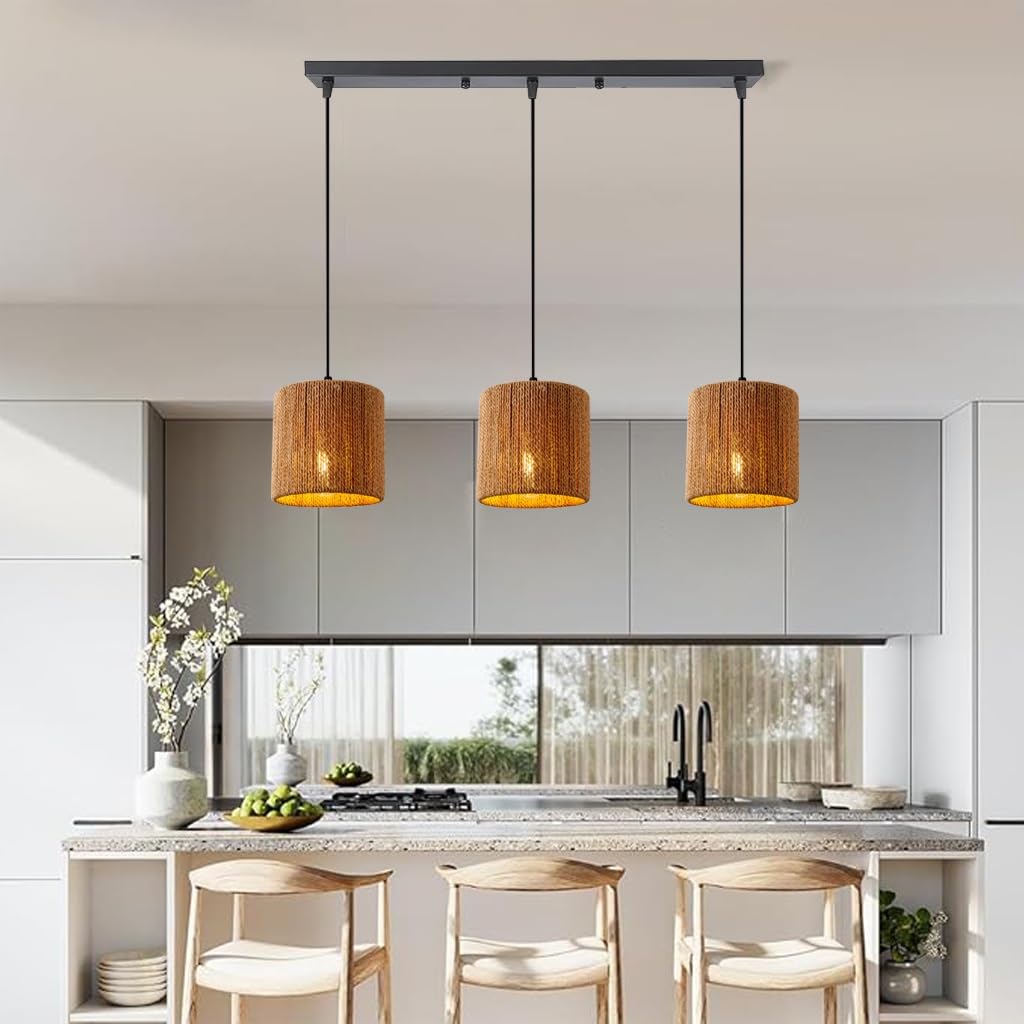 Pendelleuchte Mit Rattan-Schirm – 2er Set, Handgeflochten, Höhenverstellbar, Küstenbraun
