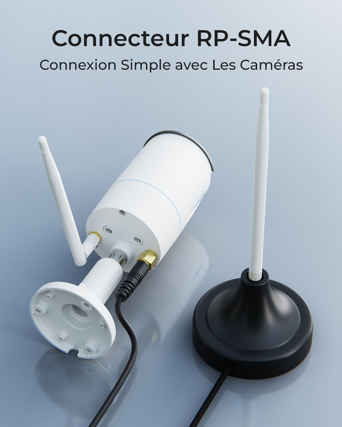 Reolink Câble d'Extension d'Antenne WiFi avec Connecteur RP SMA, Mâle vers Femelle, Base Magnétique, Câble de 3m, Conçu pour Les Caméras WiFi et Caméras à Batterie avec Antennes Externes