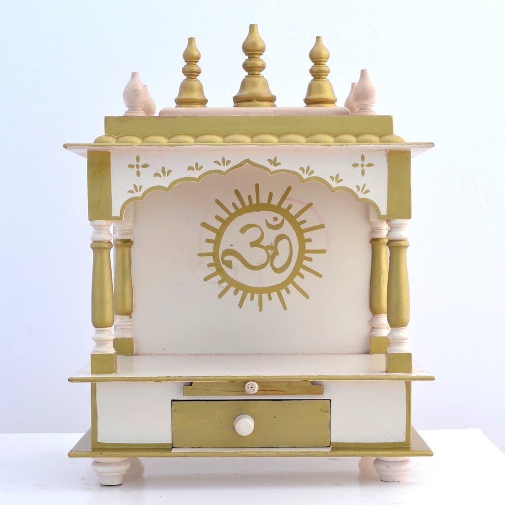 Aakrati Devyom Wooden LED Light Home Temple,(White-Golden, SRHD715-B)