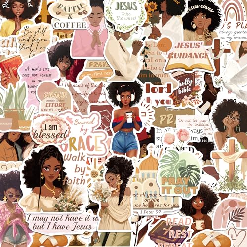 260+ Christian Stickers for Black Girls Waterproof Vinyl Religious Bible Verse Sticker Book for Water Bottle Laptop Scrapbook Journaling Planner Bible Study Prayer Vision Board Supplies for Women