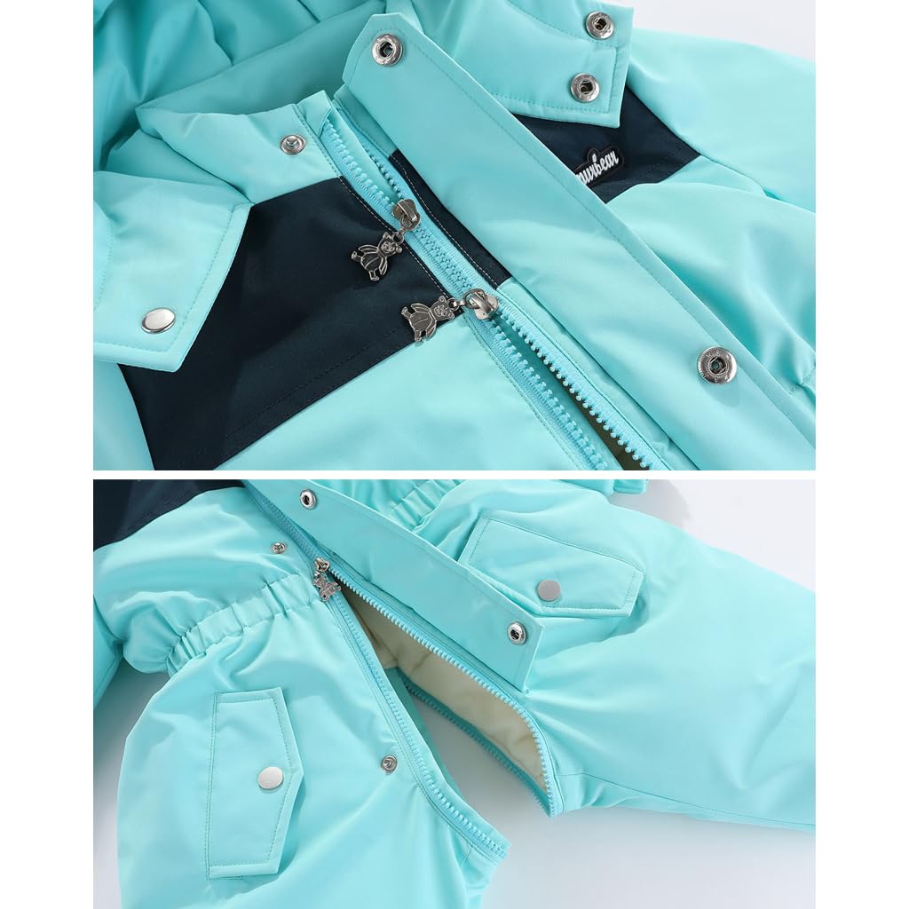 BRONG Bebé Invierno Traje de Nieve Mameluco Niño Niña con Capucha Pelele Polar Abrigo Ropa Cremallera Mono Cortaviento Ropa Exterior Traje de Esquí