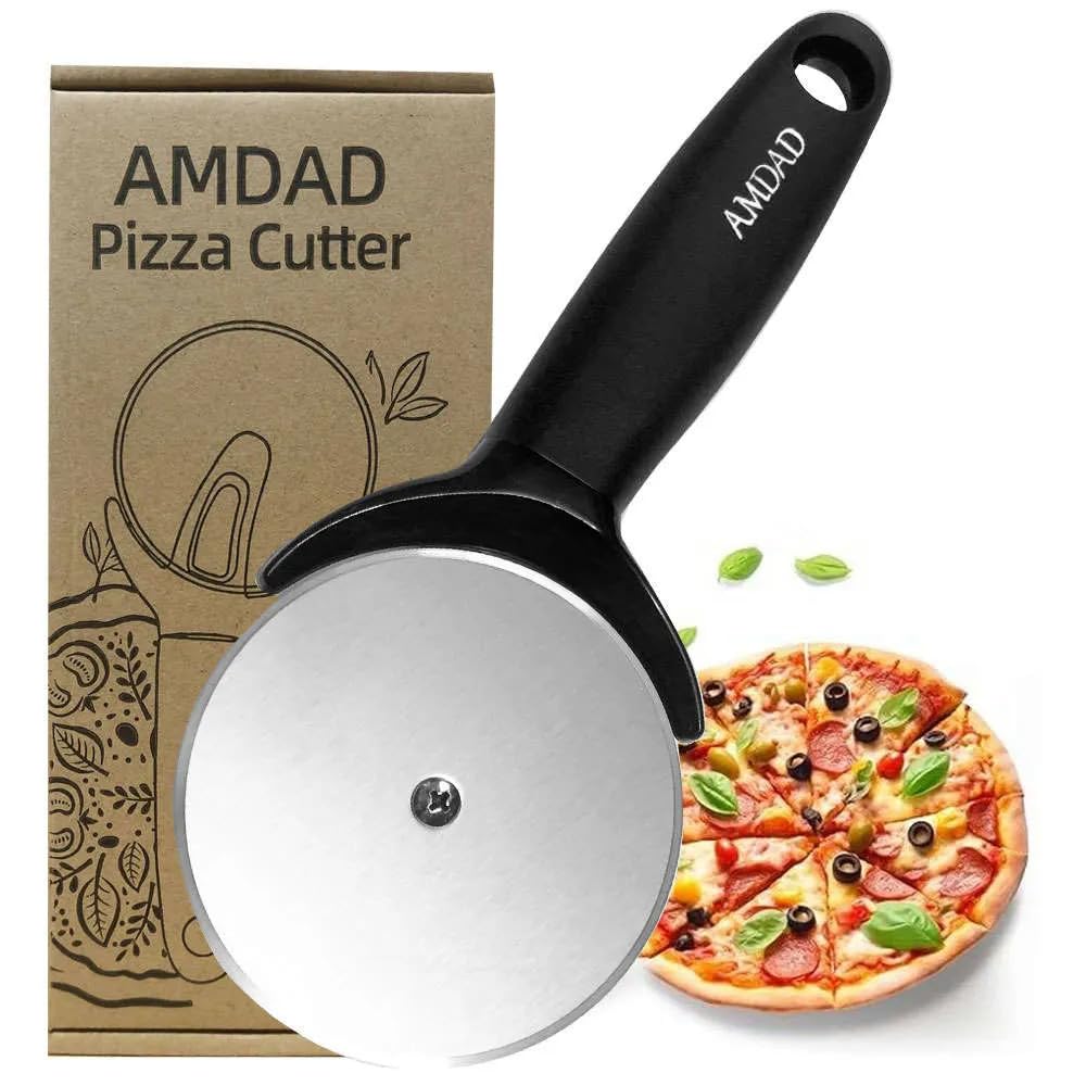 Amdad Pizza Cutter, Stainless Steel Wheel Pizza Cutter, Roller Pizza Knife Cutter Wheel With Black Plastic Handle