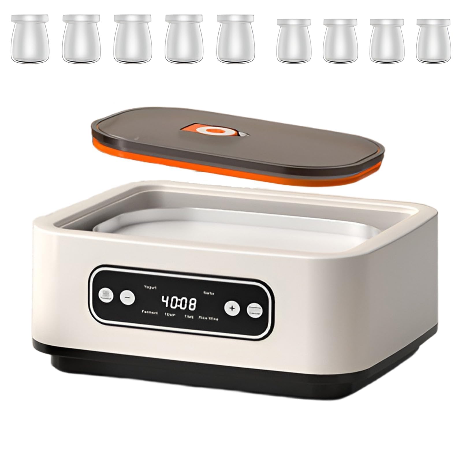 Máquina automática de yogur, máquina eléctrica con temperatura ajustable, pantalla digital LCD y 9 tarros de vidrio para yogur, natto y alimentos fermentados