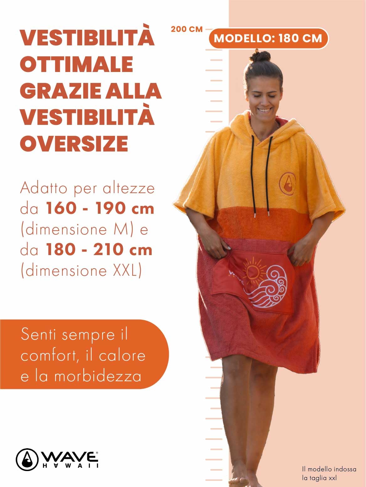 WAVE HAWAII Poncho da surf per corpi da 170 – 200 cm, 100% cotone ecologico, in velluto, per nuoto, spiaggia, surf, poncho da doccia, per adulti