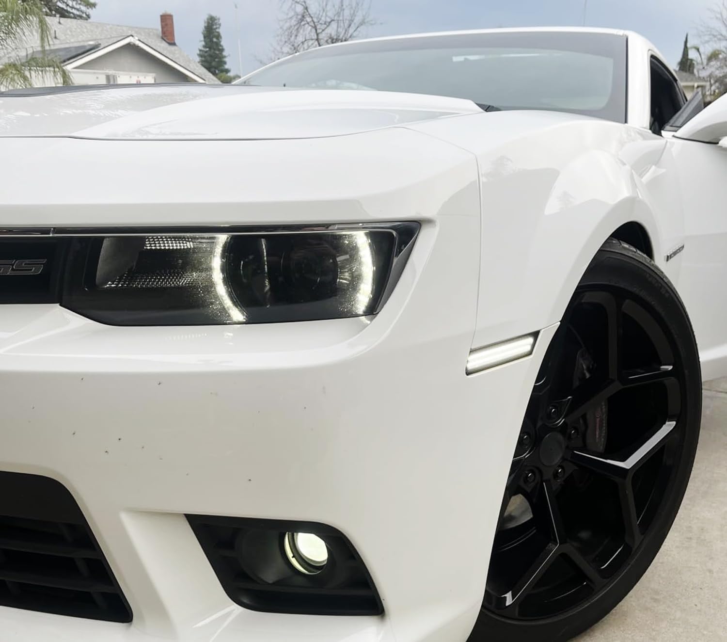 iJDMTOY Semi-Clear Lens 42-SMD White Double-Row LED Front Bumper Side Marker Light Kit Compatible With 2010-15 Chevy Camaro Replace OEM Front Amber Sidemarkers