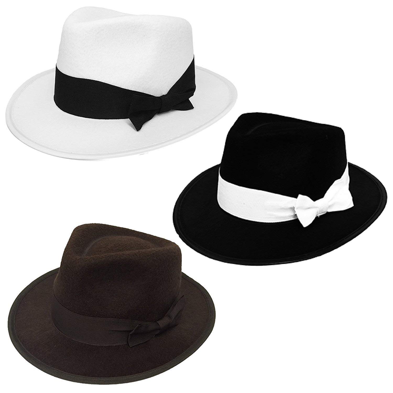 Childrens 1920s White Gangster With Black Band and Bow Fedora Triby Gatsby Bugsy Malone Perfect for Any Fancy Dress Party for Boys and Girls โ image 1