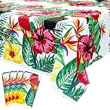 4 Pack Hawaiian Luan Tablecloths - 86.6”x51.2” Disposable Plastic Tropical Palm Leaf Tablecloths, fo