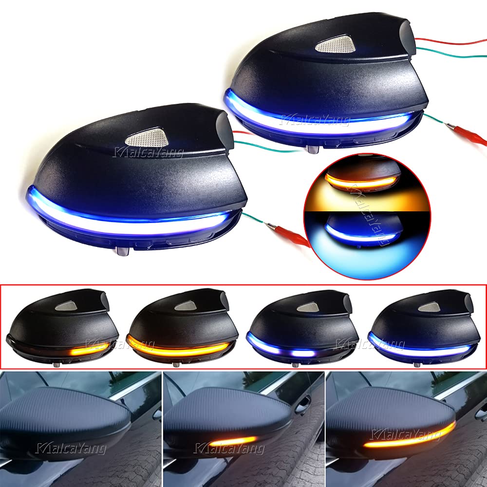 LEDFEWAG Lot 2 Feux De Jour LED Clignotants Dynamiques Ambre Rétroviseurs - Compatible Passat B7 CC Scirocco Jetta EOS Beetle