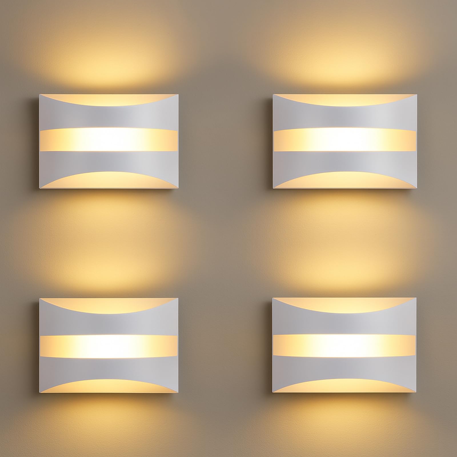 Homefire LED Wandleuchte Innen Wandlampe 4ER 5W Weiß Modern Design | Wandbeleuchtung Wohnzimmer 3000K Up and Down Leuchten Flur Lampe Wand Aus Metall+Acryl Wandlicht für Schlafzimmer Treppenhaus