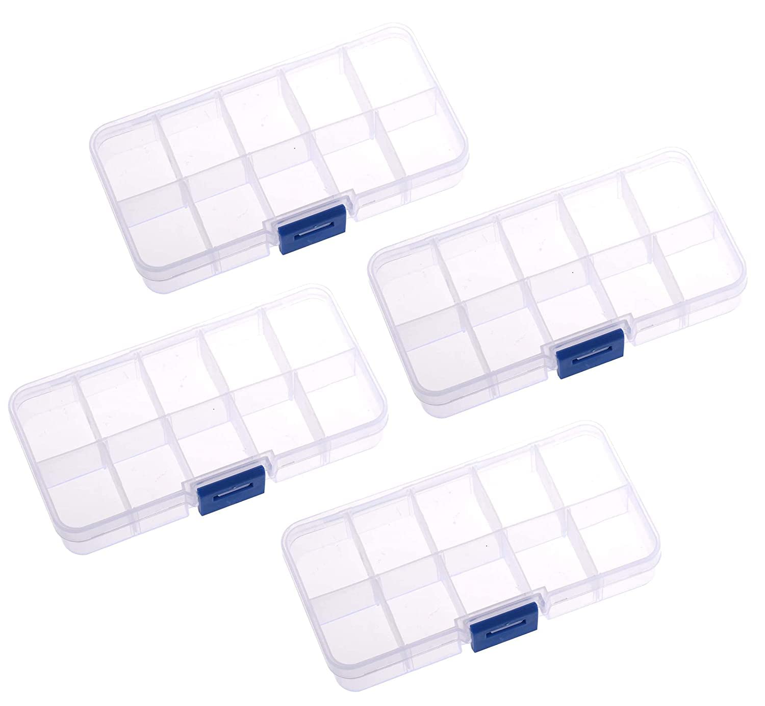 Plastic Organizer Box 10 Grids Clear Storage Container, Transparent DIY Parts Storage Box For for Electronic Components Jewellery Arts Crafts Beads Organiser (Pack Of 4)