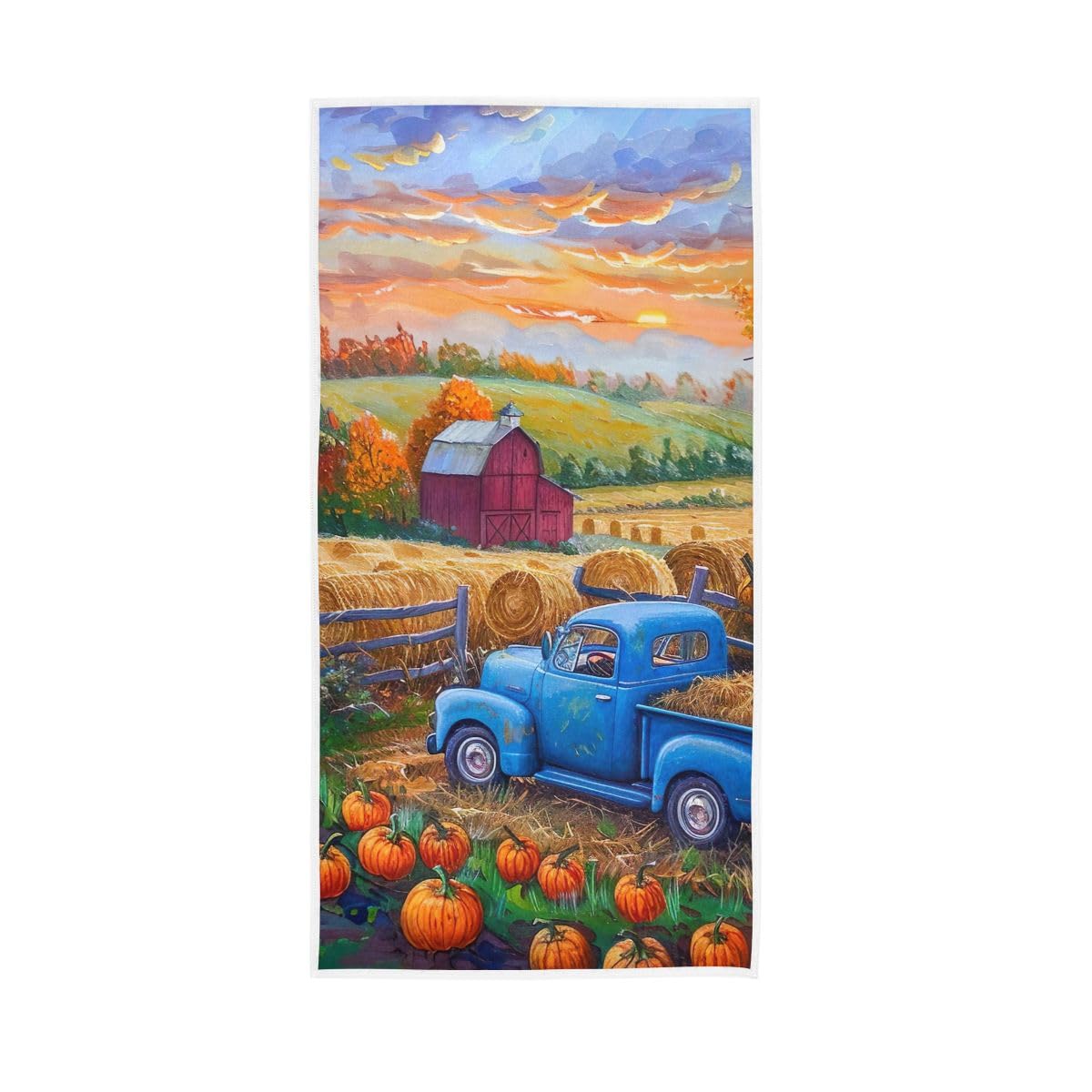 HUYGD Blue Truck Fall Pumpkins Hand Towels, 15 x 30 Inches, Soft Highly Absorbent Towels for Bathroom Gym Shower