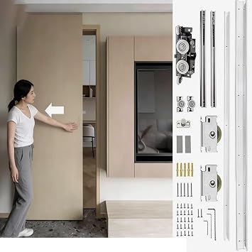 Invisible Trackless Sliding Door Smooth, Silent & Space-saving Hidden Barn Door Hardware Kit with Soft Close Mechanism, Bypass Door Systems for Wooden Door152cm/59.8in