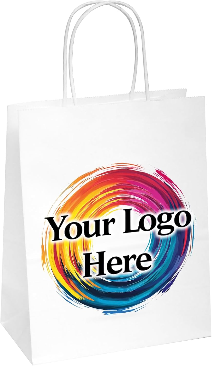 Flexicore Packaging White Kraft Custom Printed Paper Bags Size: 8 Inch X 4.75 Inch x 10.25 Inch | Count: 50 Bags | Color: White
