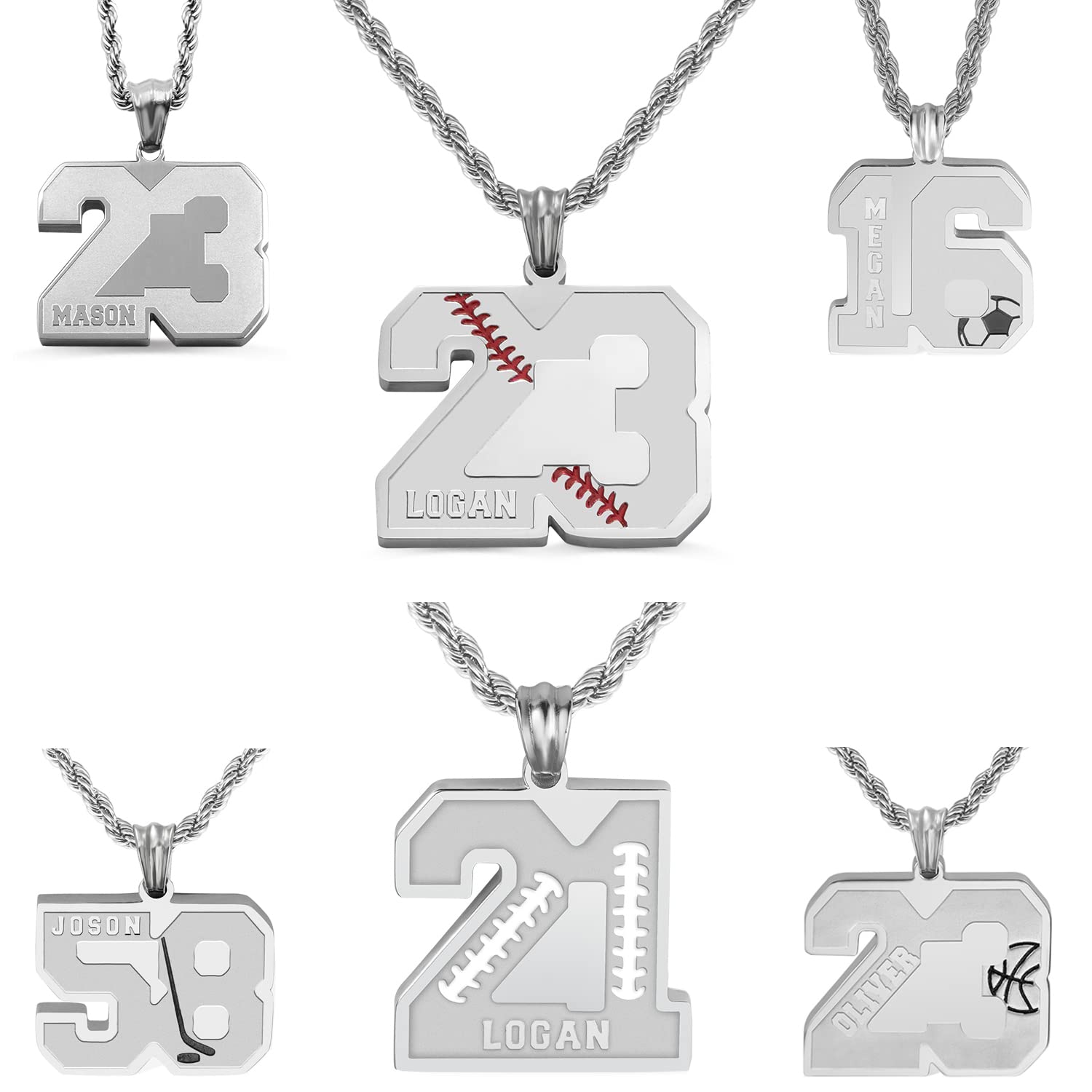 Stainless Steel Custom Number Necklace with Name for Men - Baseball Football Basketball Softball Soccer - Personalized Sports