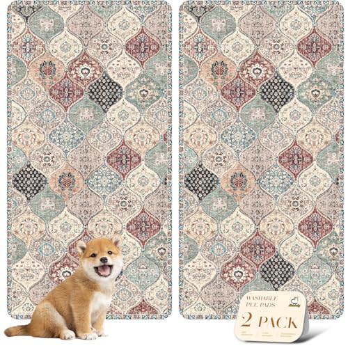 Image of nunubaby Washable Pee Pads for Dogs, Stylish, Non-Slip and Leak-Proof Pee Pads. Reusable Potty Pads for Dogs for Crates and Floors.(Dark Red /Multi,24 inch x48 inch )