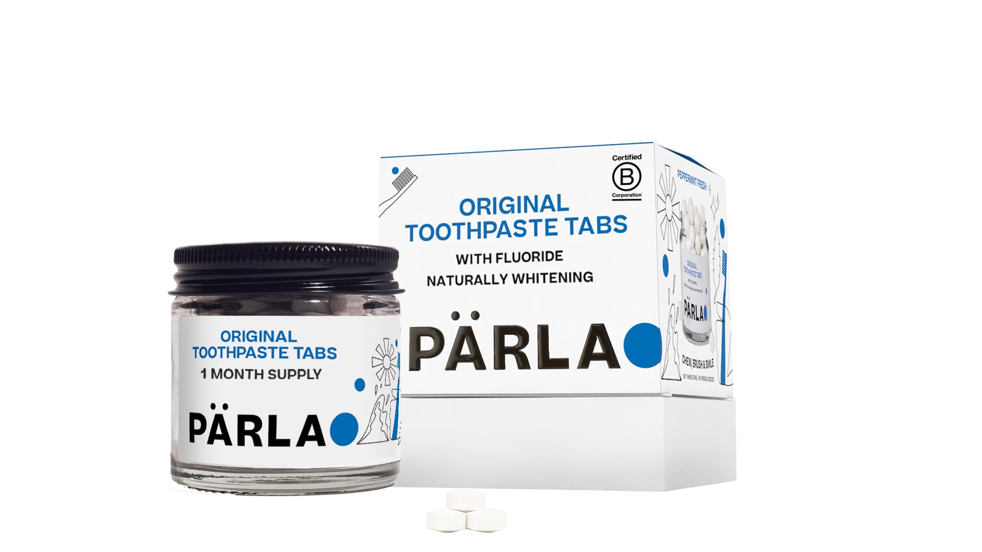 Original Toothpaste Tablets with Fluoride | 62 Tabs, 1 Month Supply | Eco-Friendly Bites in Sustainable Packaging | Peppermint Flavour | Natural Whitening, Gluten Free & Vegan | Refillable Jar