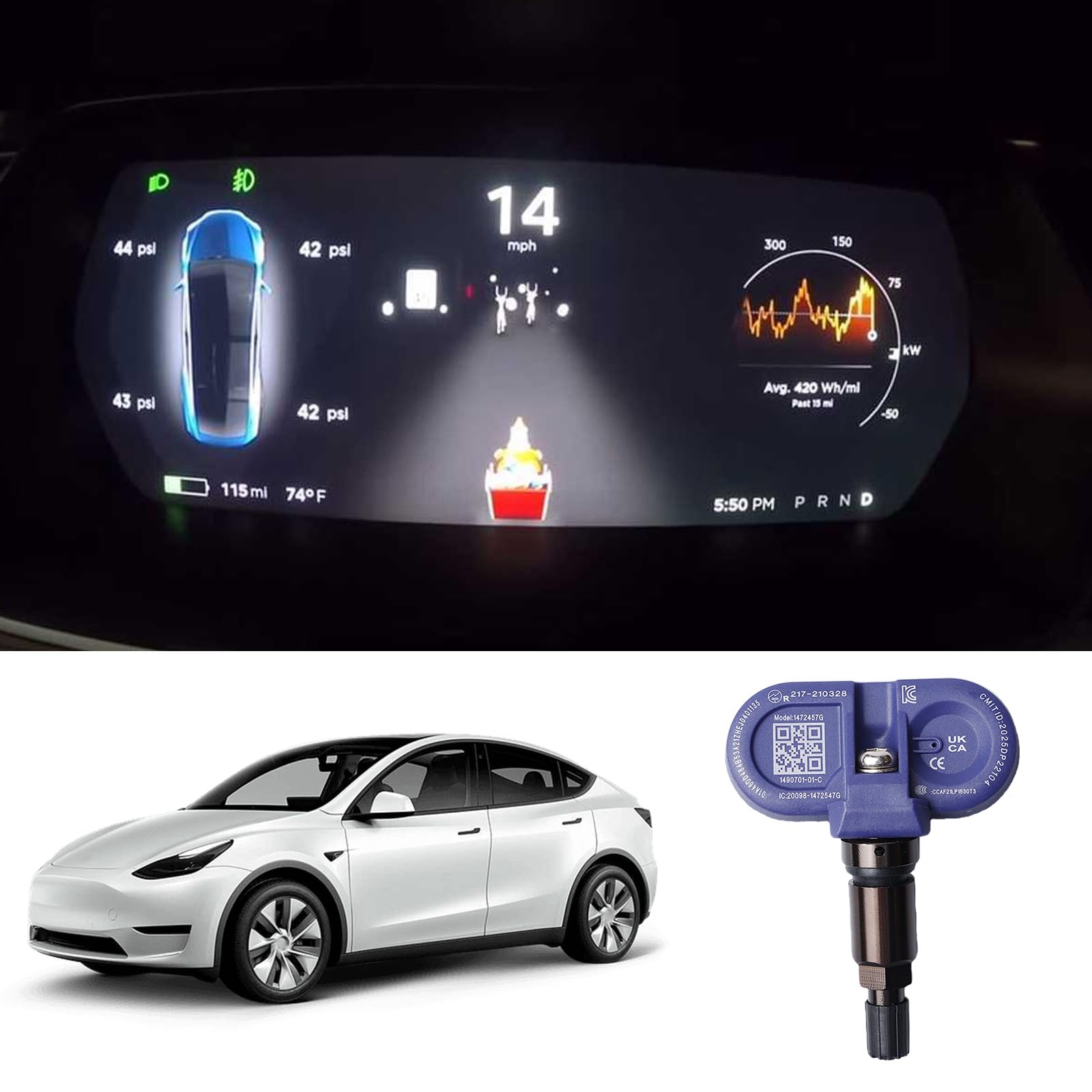 Sensor de presión de neumáticos Bluetooth TPMS para Tesla, TPMS sistema de control de presión de neumáticos compatible con el modelo 3 X Y, sensor de repuesto, fácil instalación (1 unidad)