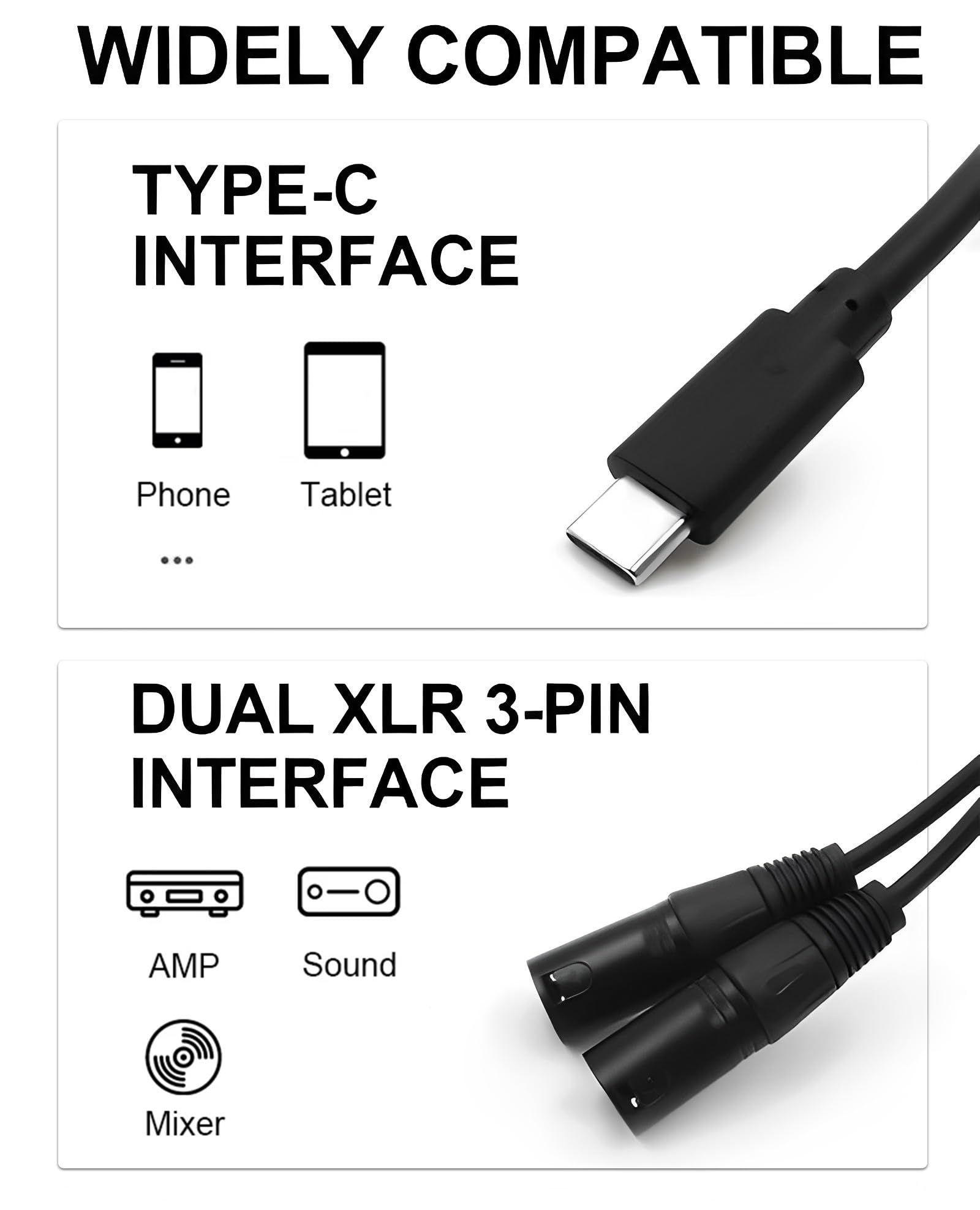 USB C To Dual XLR Male OFC Audio Output Cable 1.6ft, Type C To 2XLR...