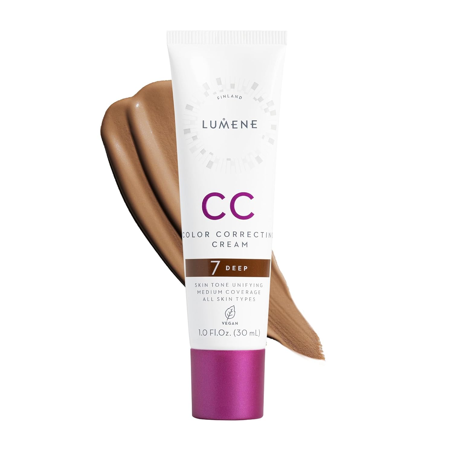 Lumene Color Correcting CC Cream – Lightweight Foundation with Medium Coverage – Redness Reducing Face Makeup for a Glowing Complexion – Vegan Formula + Suitable for All Skin Types – Deep (1 fl oz)