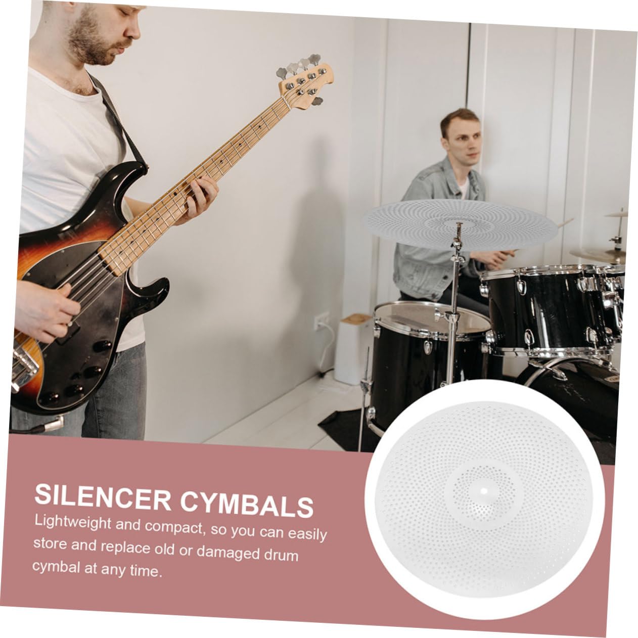 Sosoport Piatti per Batteria Silenziosi Piatto Muto Leggero Riduzione Vibrazioni 2 Pezzi in Lega Argento Set di Cimbali per Percussione Basso Volume