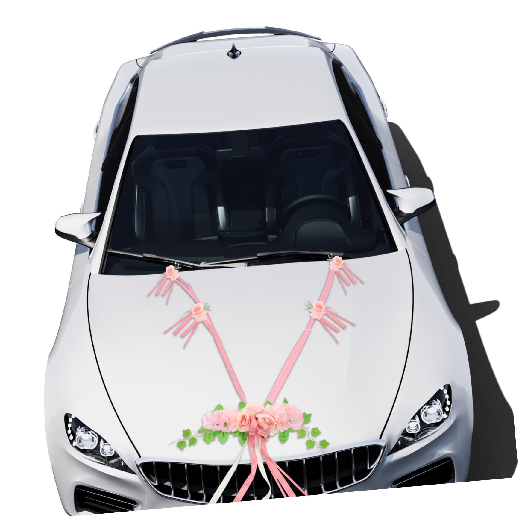 MAGICLULU Dekorationsset Einfache Montage Hochzeitsauto mit Künstlichen Rosen und Eleganten Seidenschleifen Vielseitig Einsetzbar für Hochzeit und Brautparty Am Auto