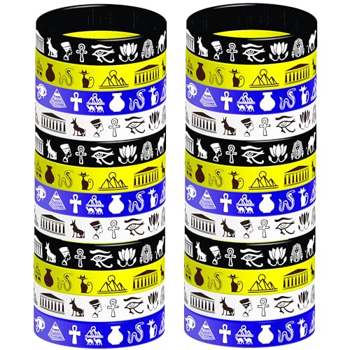 OriniPlay 24PCS Egyptian Theme Rubber Wristband Egypt Pharaoh Cleopatra Pyramid