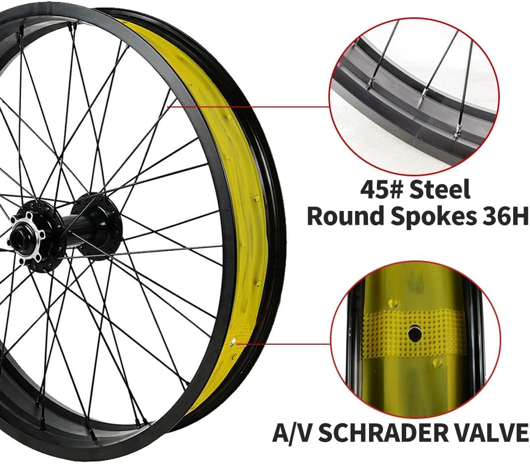 20/26 Inch X 4.0" Fat Tire Bike Front Wheel Aluminum Alloy Rim 36H Disc Brake Thru Axle 15mm Hub Spacing 135mm, for Snow Beach E-Bike