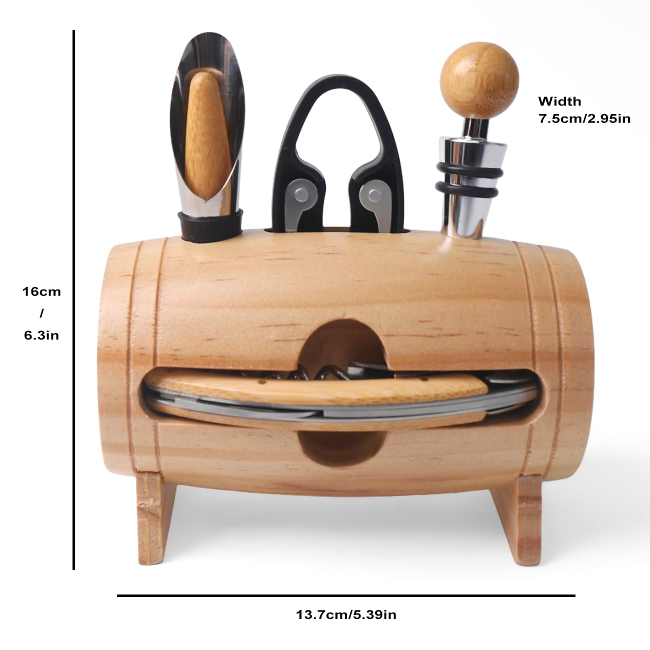 Set di Accessori da Vino a Forma di Barile,Accessori per Il Vino Include cavatappi,Tappo per Vino (Wood)