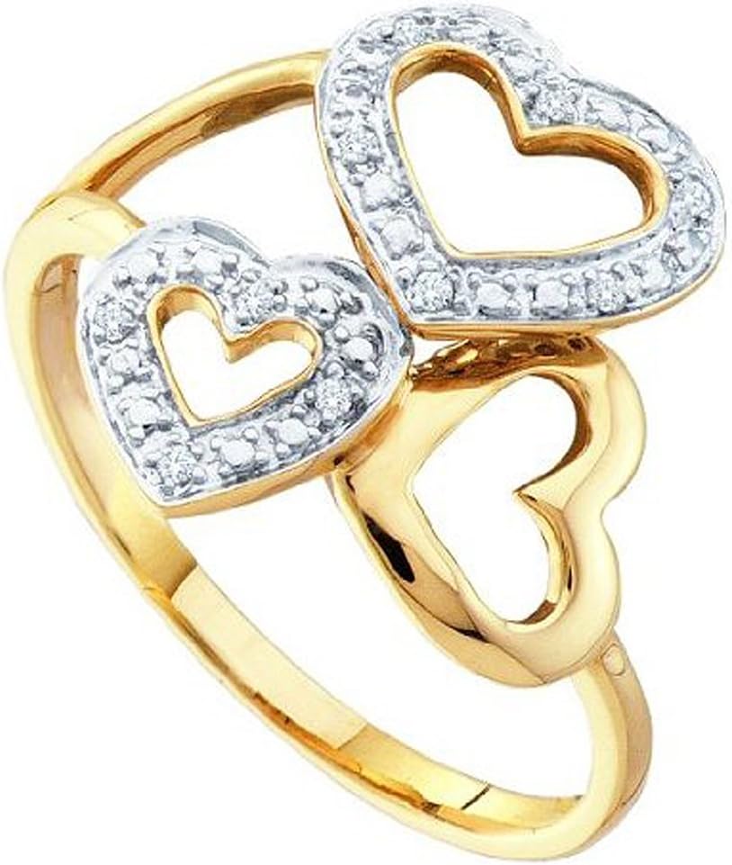 Dazzlingrock Collection 0.03 Carat (ctw) 10K Round White Diamond Women 3-Heart Cluster Bridal Promise Ring, Yellow Gold