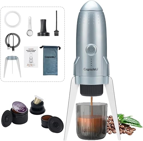 Cafetera eléctrica portátil de café expreso, cafetera de viaje para camping, autocalentamiento 3 en 1, para café molido y cápsulas DG NS para