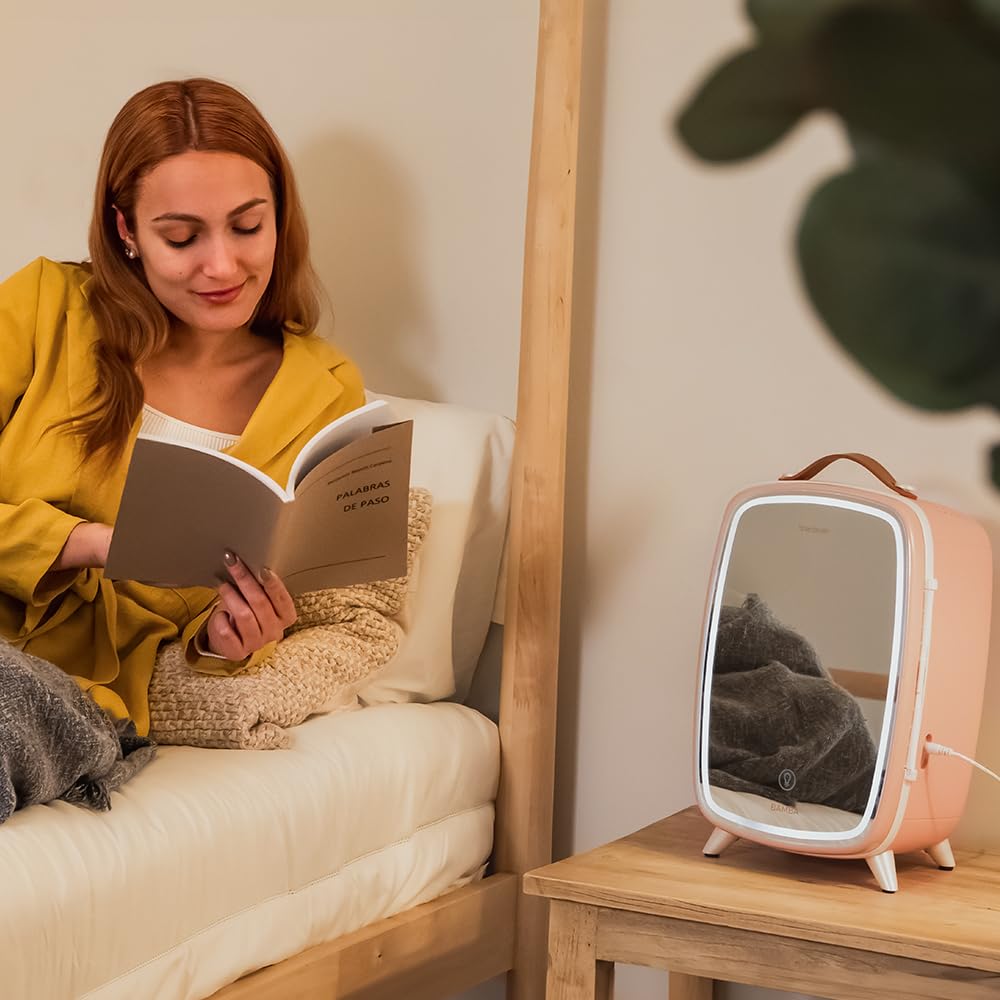 Cecotec Frigorifero Piccolo per Cosmetici 6L CoolingBeauty 6000 Mirror Rose. Mini Frigorifero con Porta con Specchio Esterno, Luce LED con 3 Intensità, Raffreddamento fino a 10ºC