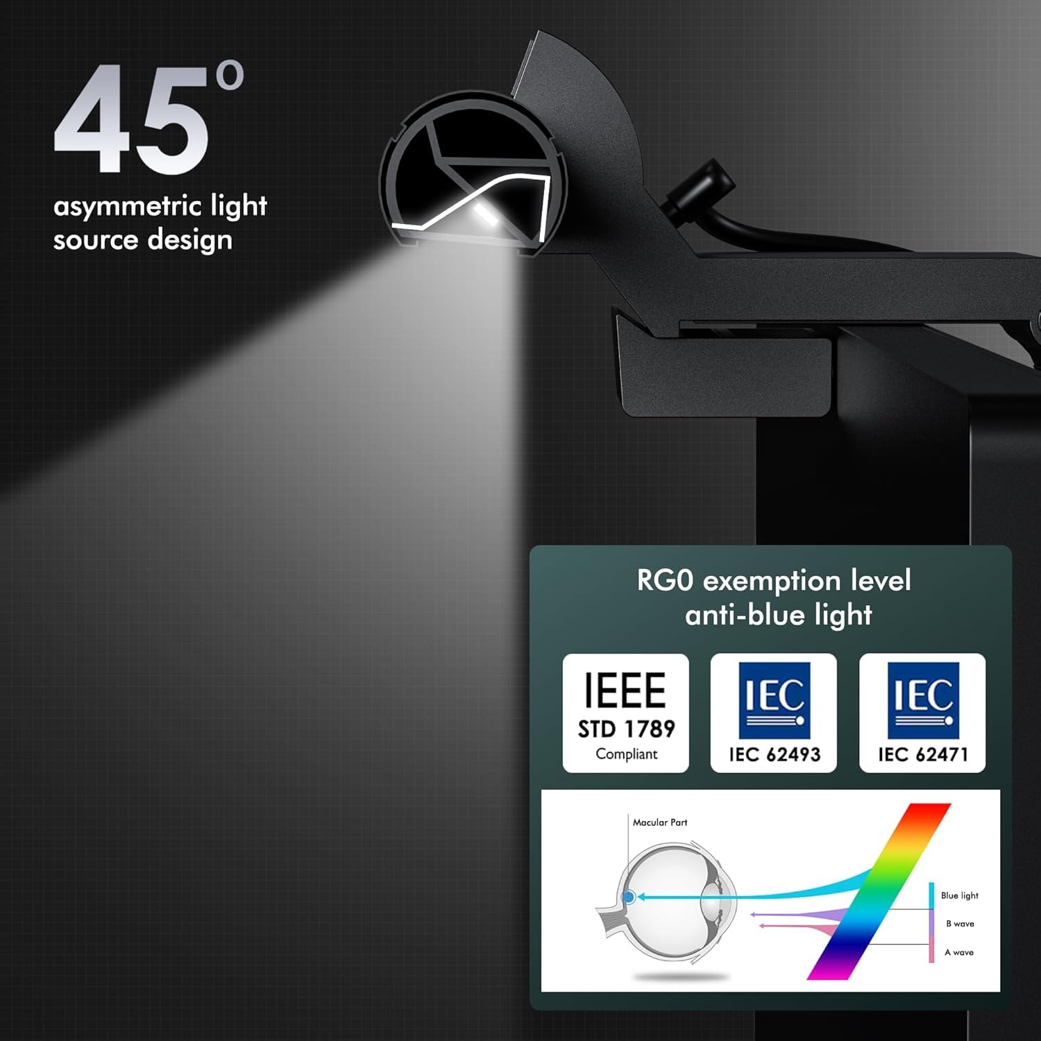 Quntis Lampara Monitor Curvo 42.5cm con Retroiluminación y Control Remoto | Luz Monitor Protección Ocular Anti Luz Azul, Regulable Lámpara PC Escritorio para Monitors Normales, Irregulares y Curvas