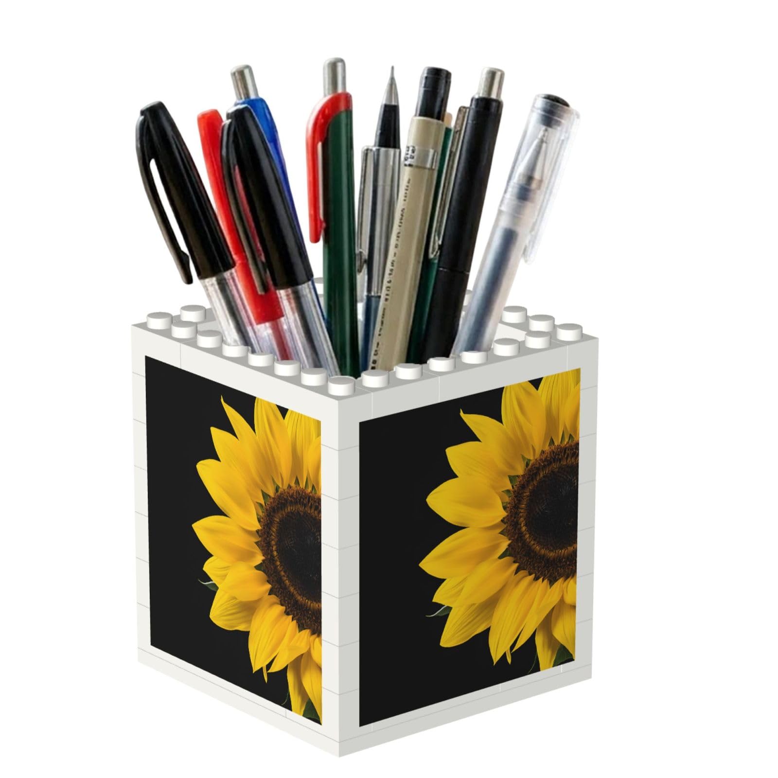 ESNAIUVCD Wild Sunflower Print Building Block Pen Holder - Pencil Holder For Desk/Classroom,Desk Accessories, Multifunctional Office Supplies Pen Organizer Pencil Cups(2pcs)