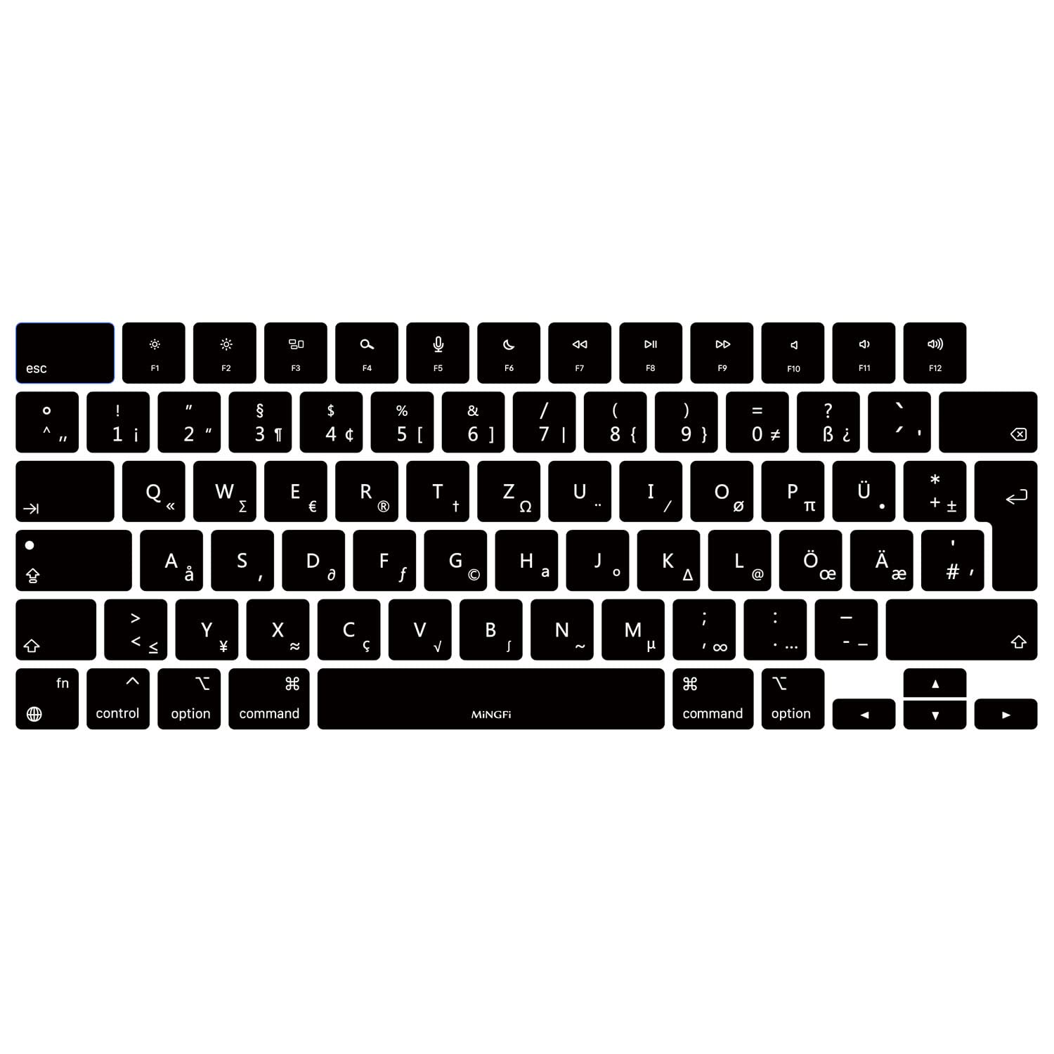 Protector de Teclado Silicona alemán QWERTZ para MacBook Pro/MAX 14/16" M1-M4(A3112 A3401 A3185 A2780 A2991 A3403 A3186) Air 13,6/15,3" M2-M4(A3113 A3240 A2941 A3114 A3241) EU/ISO - Negro