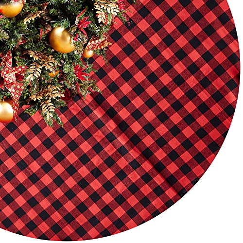 Eiley 48 Inches Christmas Tree Skirt Red And Black Plaid Buffalo Check Double Layers Skirts For Christmas Decorations Indoor Outdoor, Xmas Party Holiday Ornaments (36 Inches) #TOP21