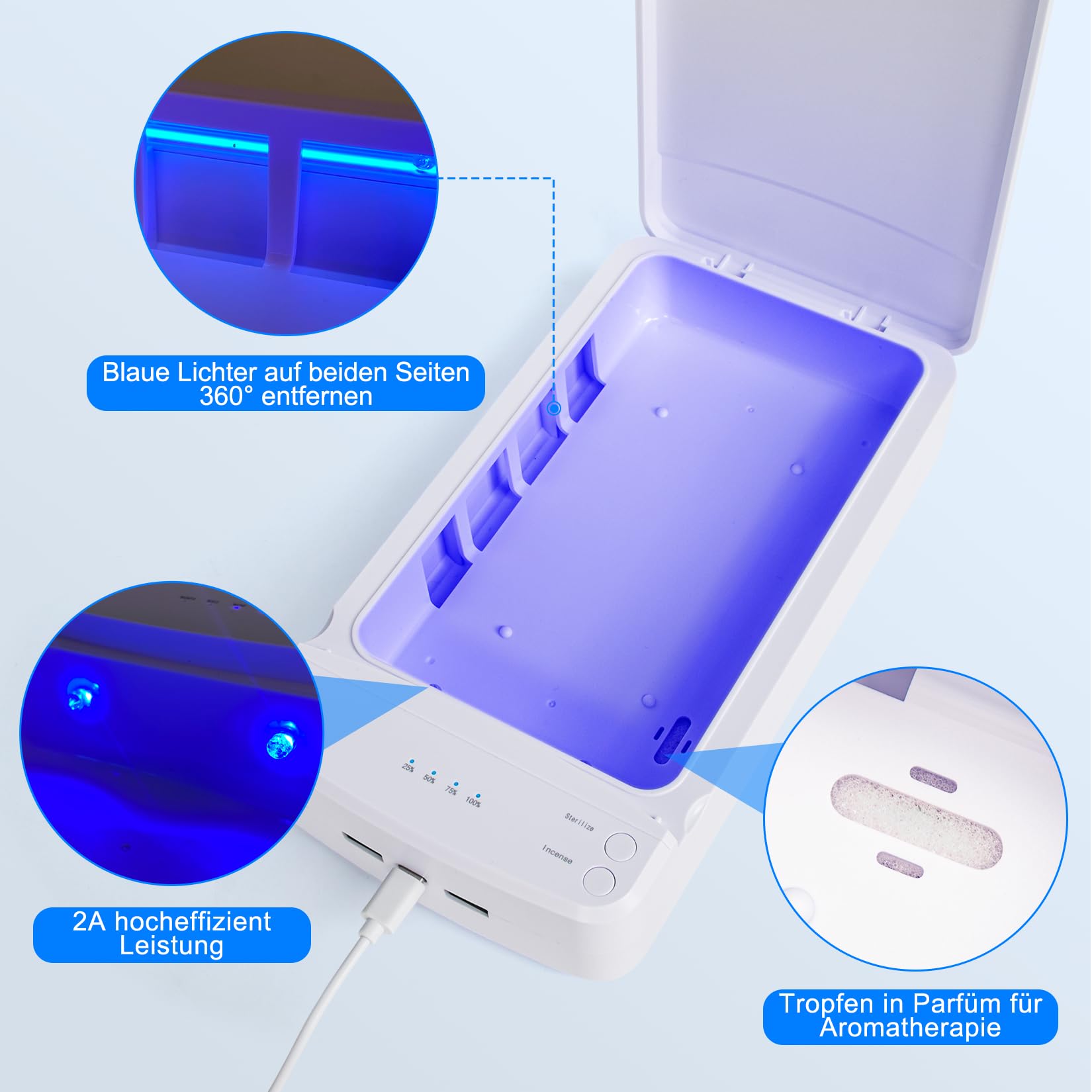 AORAEM Tragbare Doppelschichtige UV Lampe Sterilisator, UV Sterilisator für Instrumente, Professionelle UV Desinfektionsgerät Mit Leisem Betrieb Geeignet für Nagelwerkzeuge und Nagelsalons (weiß)