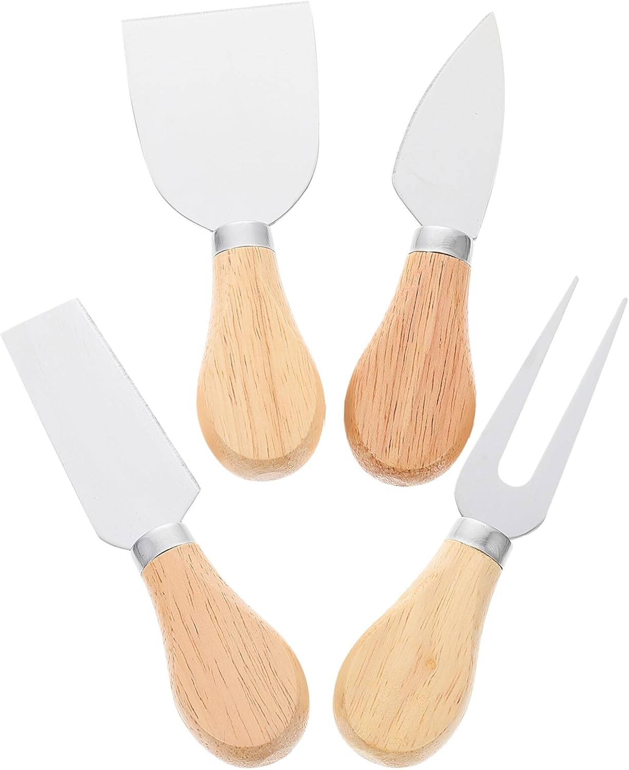 BESPORTBLE 4pcs Stainless Steel Cheese Knives Set with Oak Handles Including Cheese Slicer, Spreader, Fork for Charcuterie Boards and Butter Serving Utensils